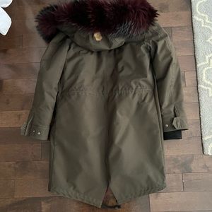 Authentic Mackage Olive Green/Burgundy Rabbit Lined Jacket size XS